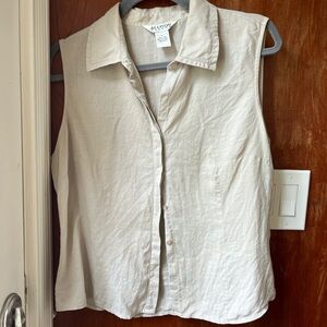 Allison Taylor 100% linen tan beige button up sleeveless shirt size L
